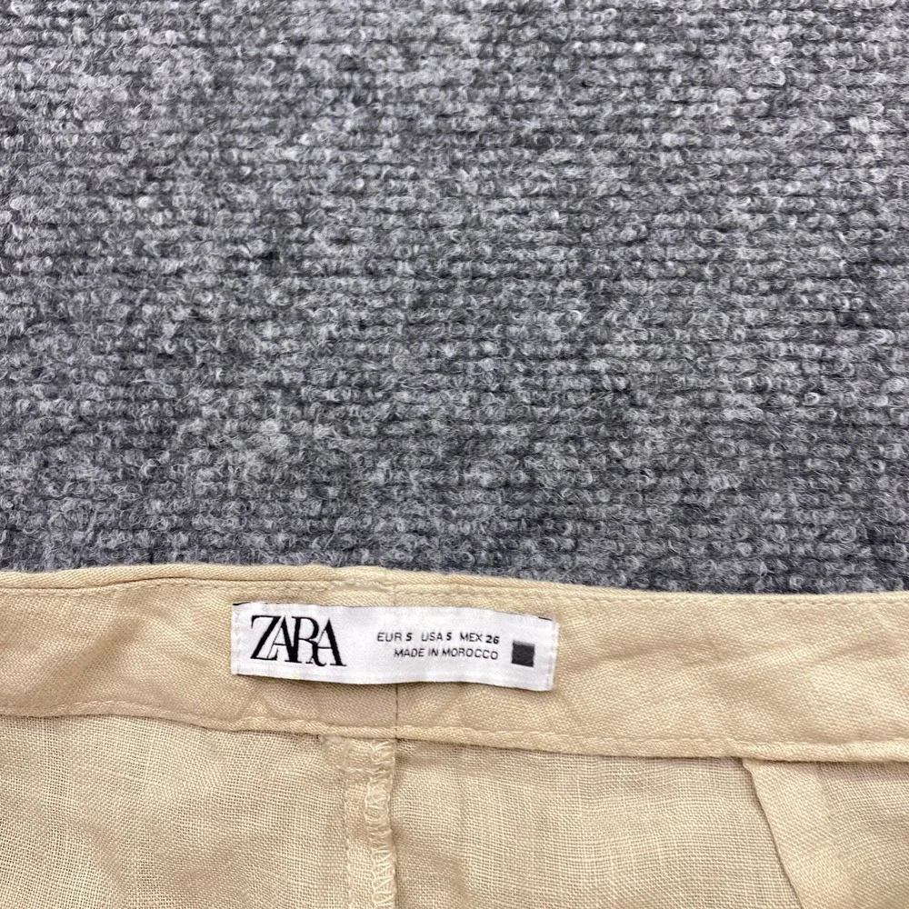 Zara Womens Beige Linen High Waisted Wide Leg Pants Size S Boho Preppy Tropical